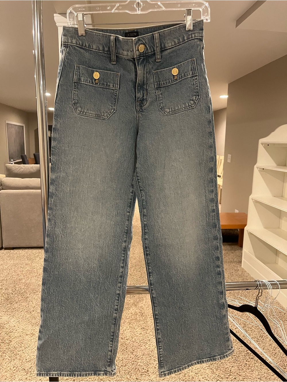 J. Crew Slim Wide Leg Jeans in Faded Blue Denim